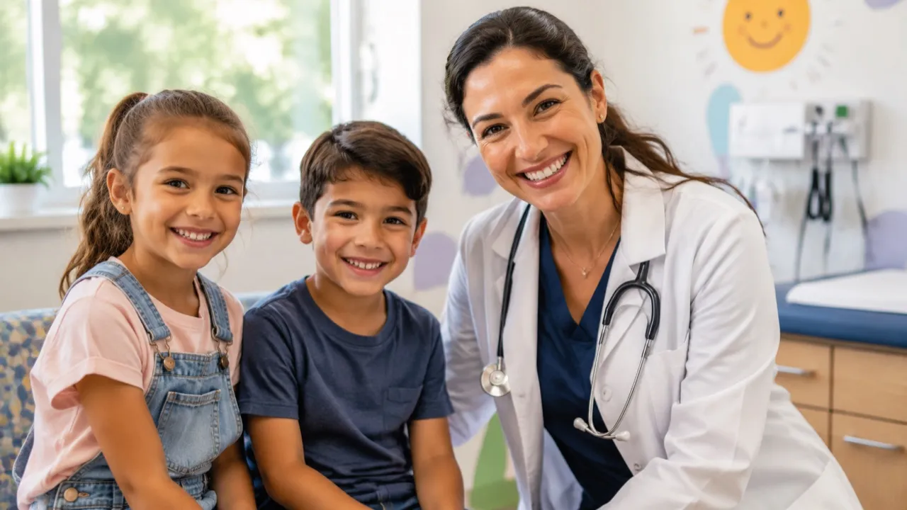 Uśmiechnięte dzieci z panią pediatrą w Lecznicy Life-Med
